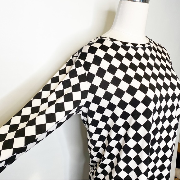 Bob Mackie | Vintage Black White Checkerboard Checkers Spandex Long Sleeve Top - Picture 3 of 5
